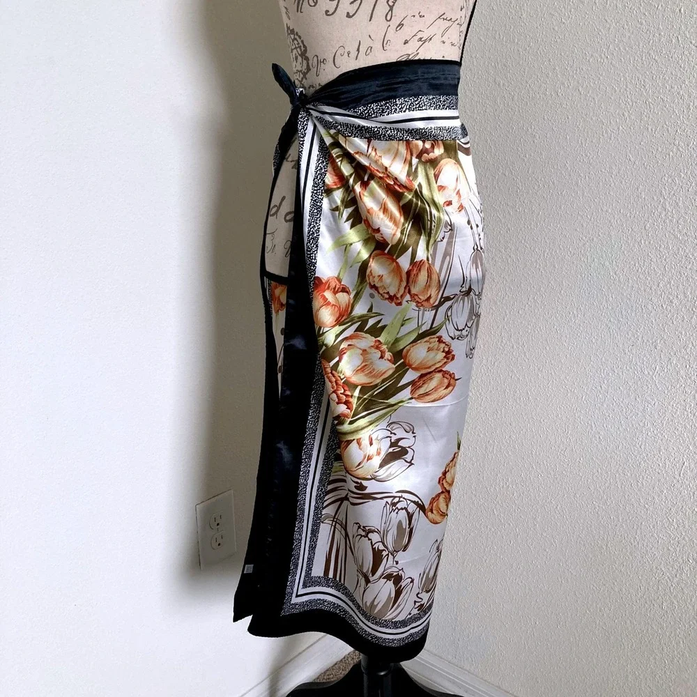 Floral print art Satin square Oversized boho hair neck scarf Romantic preppy 💖